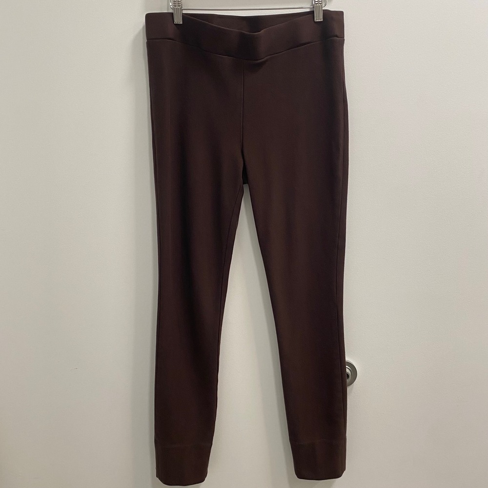ECI Pants Women L Brown Pull On Leggings Split Hem Ponte Knit Trousers